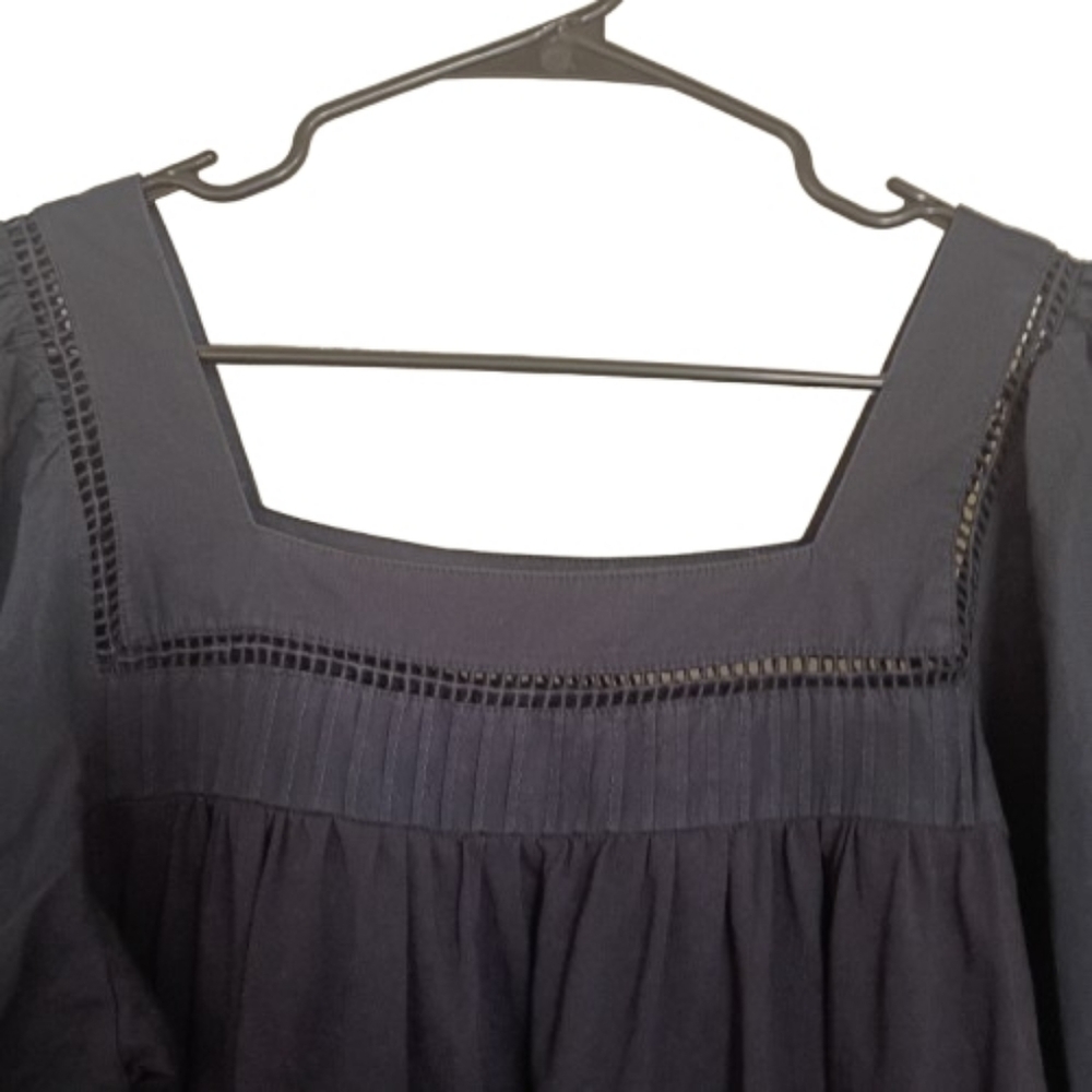 Elie Tahari Blue Eyelet Derail Puff Short Sleeve Flowy Modal Cotton Top M - Picture 5 of 14